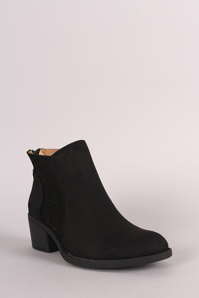 Qupid Perforated Block Heeled Western Booties