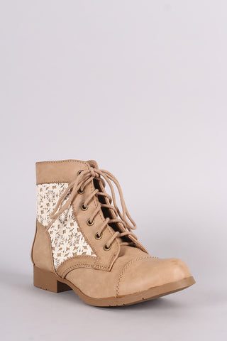 Soda Lace Inset Combat Lace-Up Booties