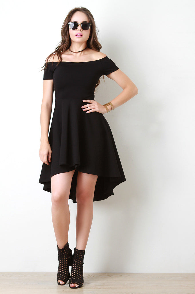 Off The Shoulder High-Low Ruffle Skater Dress