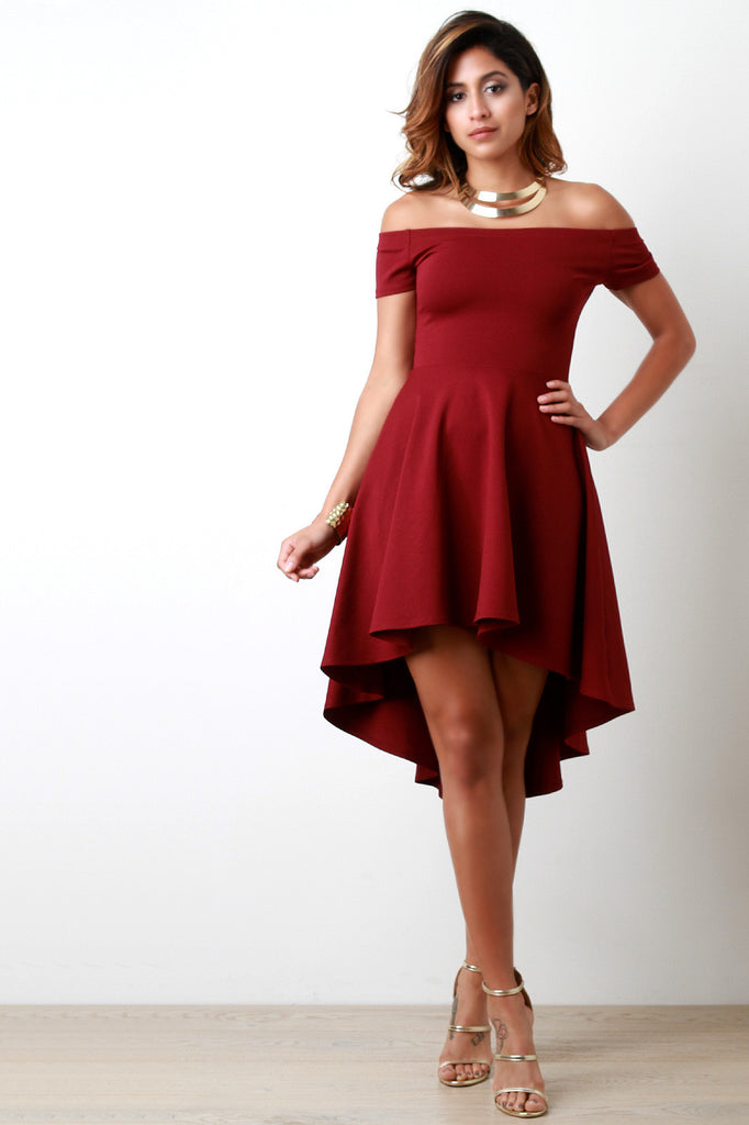 Off The Shoulder High-Low Ruffle Skater Dress