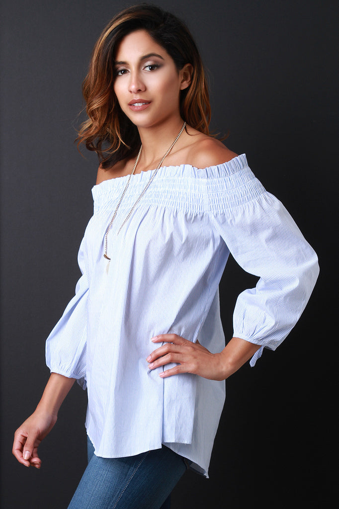 Off The Shoulder Pinstripe Blouse