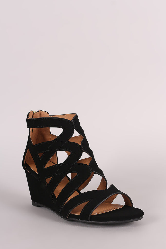 Qupid Caged Open Toe Wedge Sandal