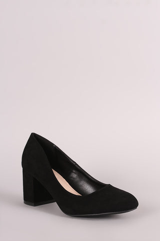 Qupid Suede Chunky Mid-Heel Pump