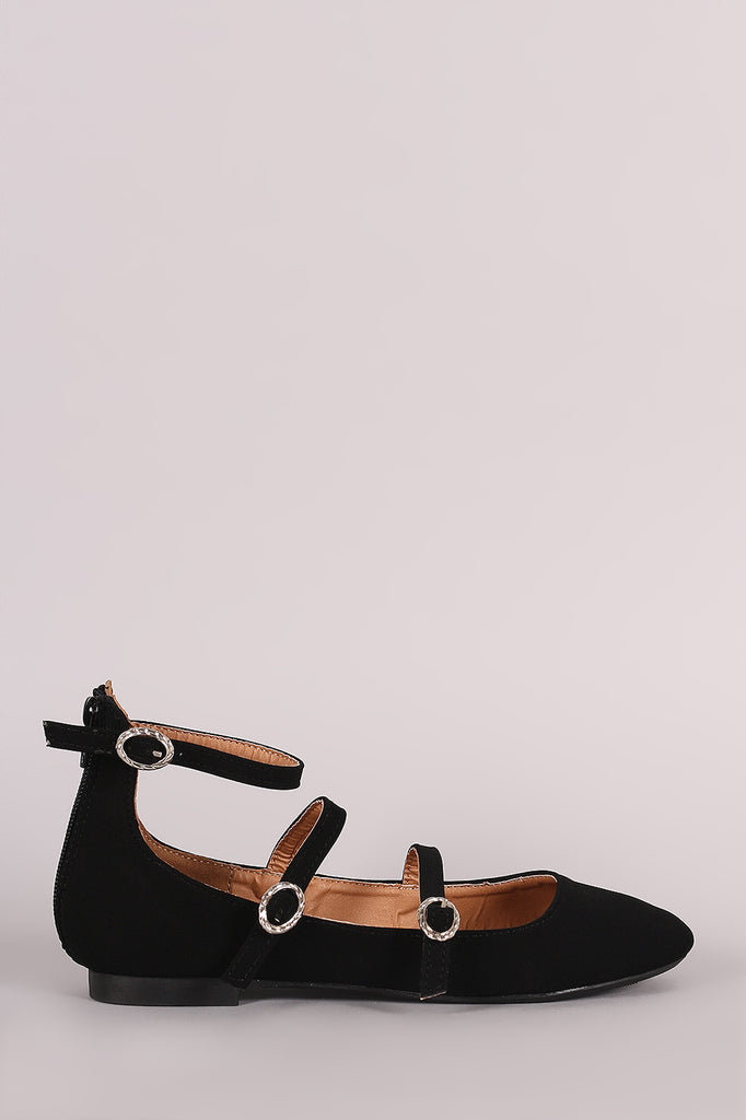 Qupid Nubuck Triple Straps Mary Jane Ballet Flat