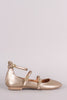 Qupid Metallic Triple Straps Mary Jane Ballet Flat