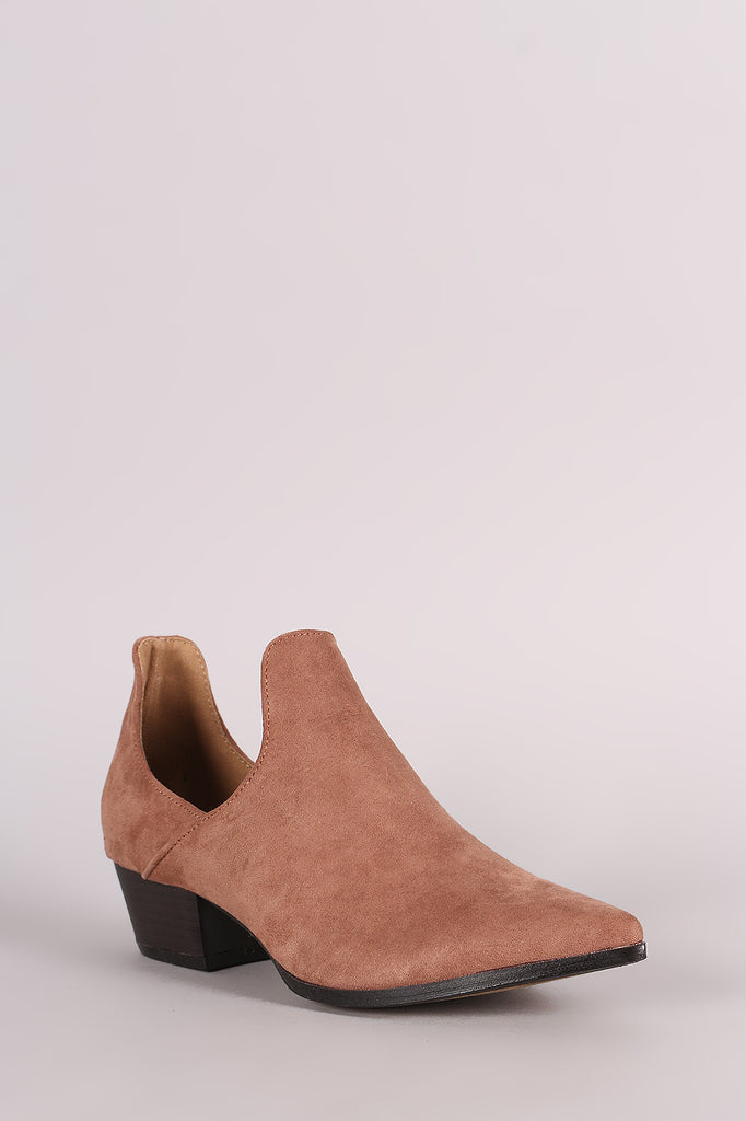 Suede Cutout Pointy Toe Western Booties