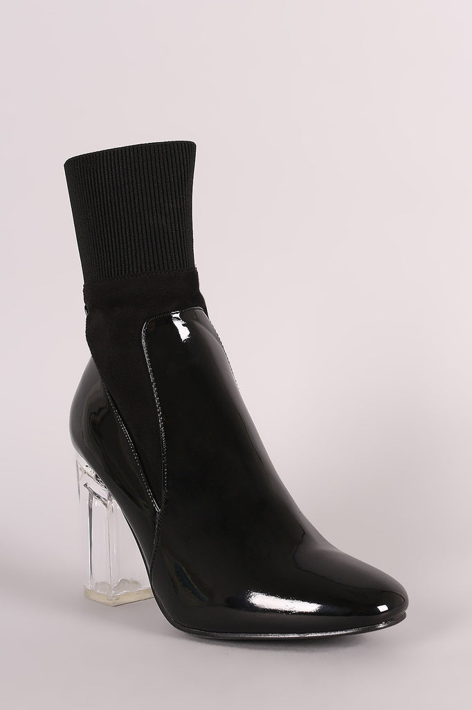 Elasticized Cuff Chunky Lucite Heeled Ankle Boots