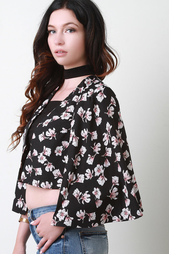 Floral Print Blazer Capelet