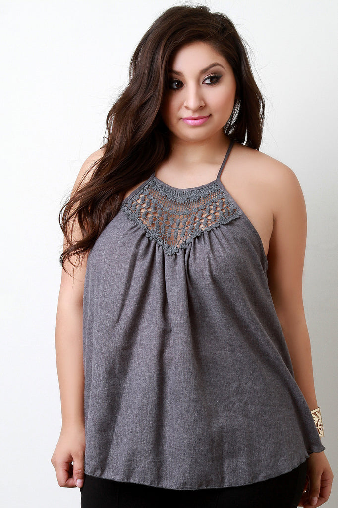 Crochet Lace Yoke Halter Top