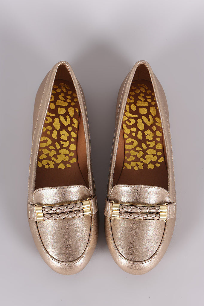 Qupid Metallic Double-Strand Slip-On Loafer Flat