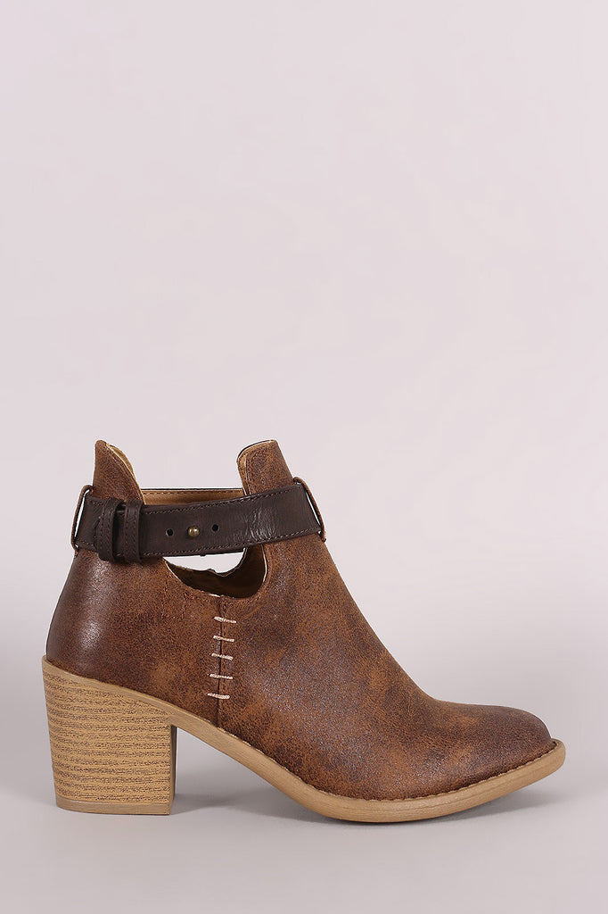 Qupid Almond Toe Blocked Heeled Ankle Boots