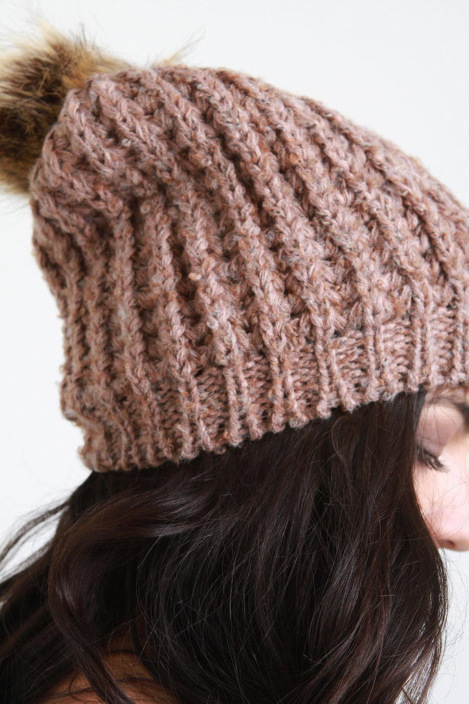 Fur Pom Pom Chunky Knit Beanie