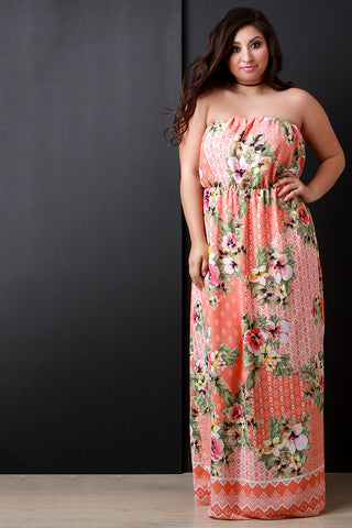 Multipattern Floral Print Empire Waist Maxi Dress