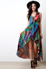 Abstract Neon V-Neck Lace Up Maxi Dress