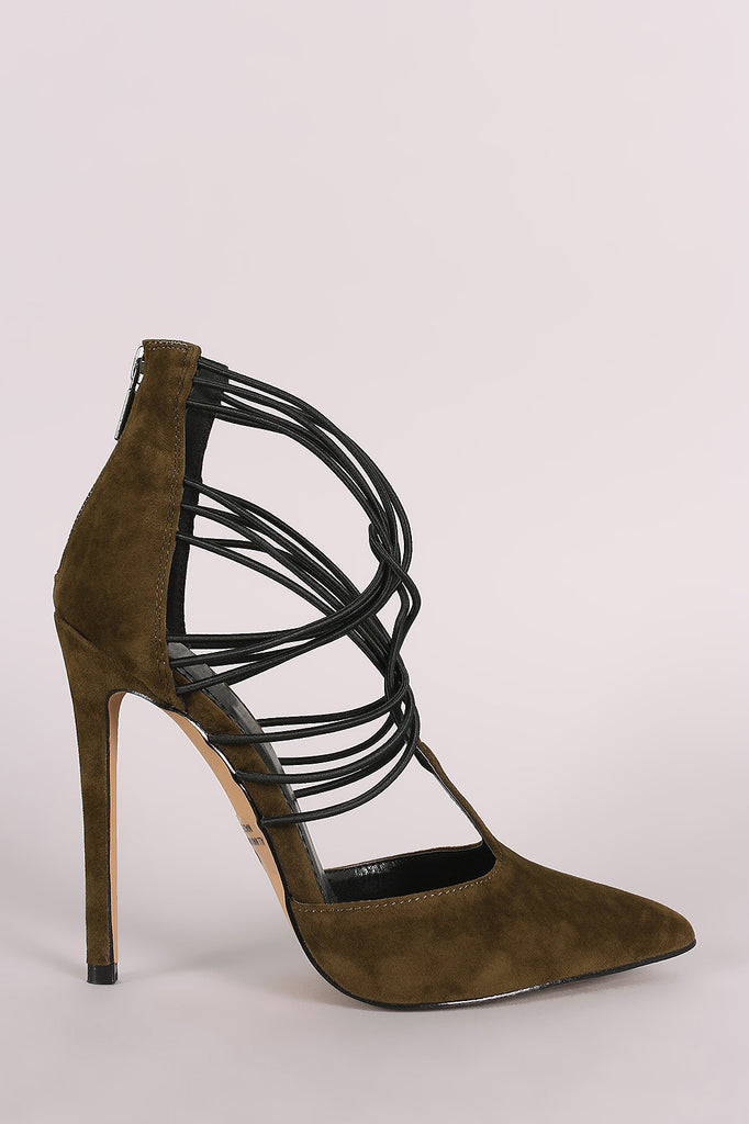 Suede Strappy Elasticized Cuff Pointy Toe Pump