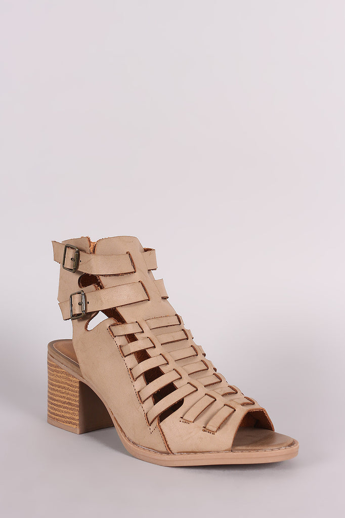 Qupid Huarache Open Toe Chunky Heel