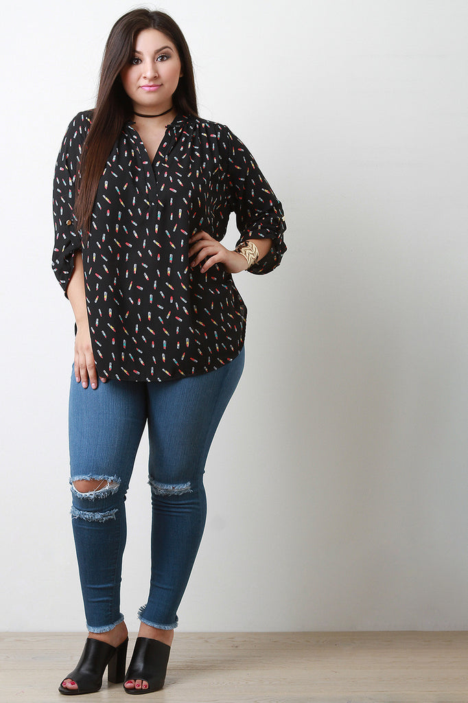 Beauty Queen Lipstick Print Blouse