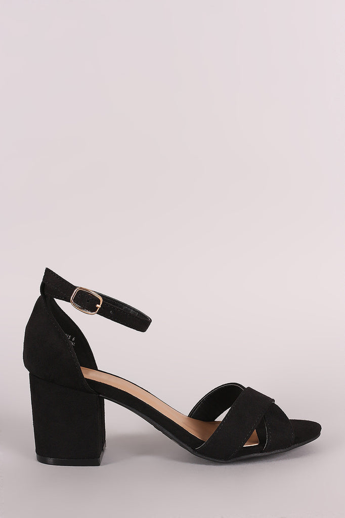 Bamboo Suede Crisscross Open Toe Block Heel