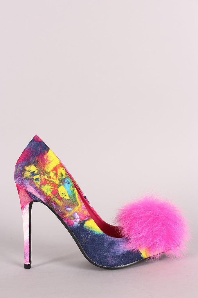 Privileged Pom Pom Watercolor Pointy Toe Stiletto Pump