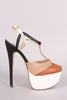 Colorblock T-Strap Chunky Platform Pump