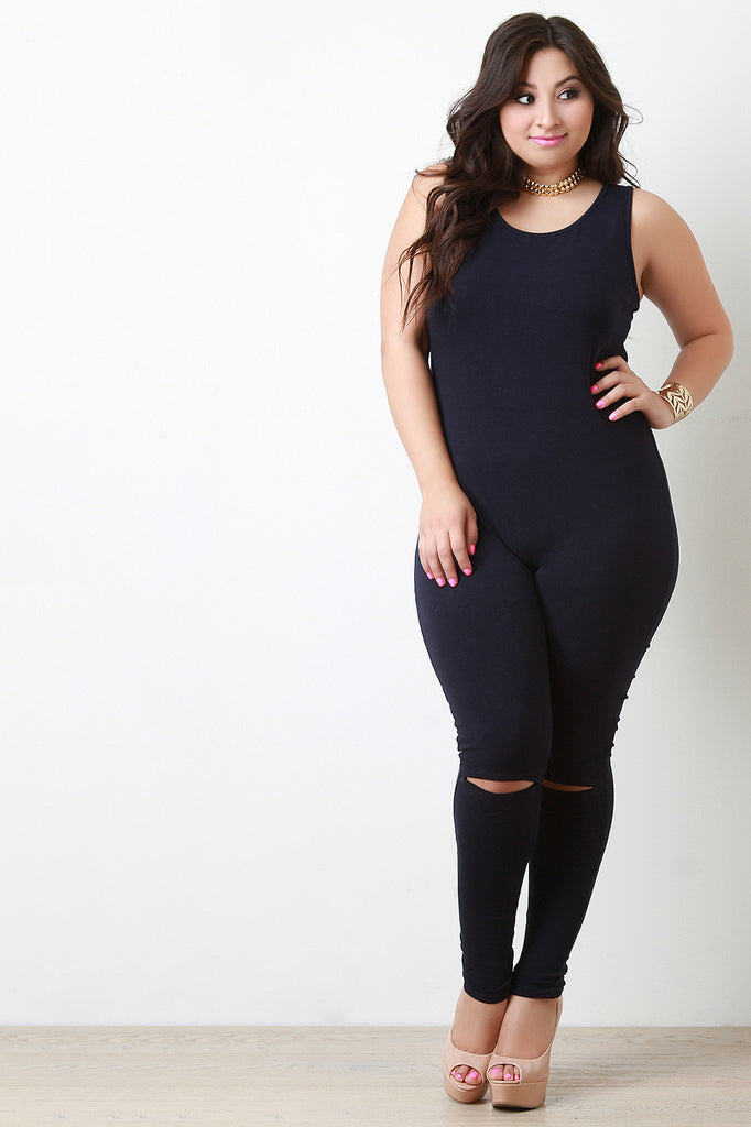 Knee Slit Sleeveless Jumpsuit