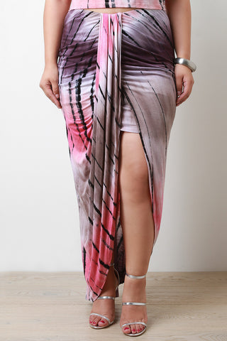 Contrast Mesh Asymmetrical Maxi Skirt