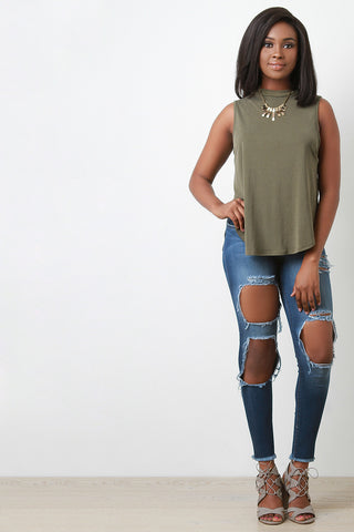 V Open Back Sleeveless Relaxed Blouse