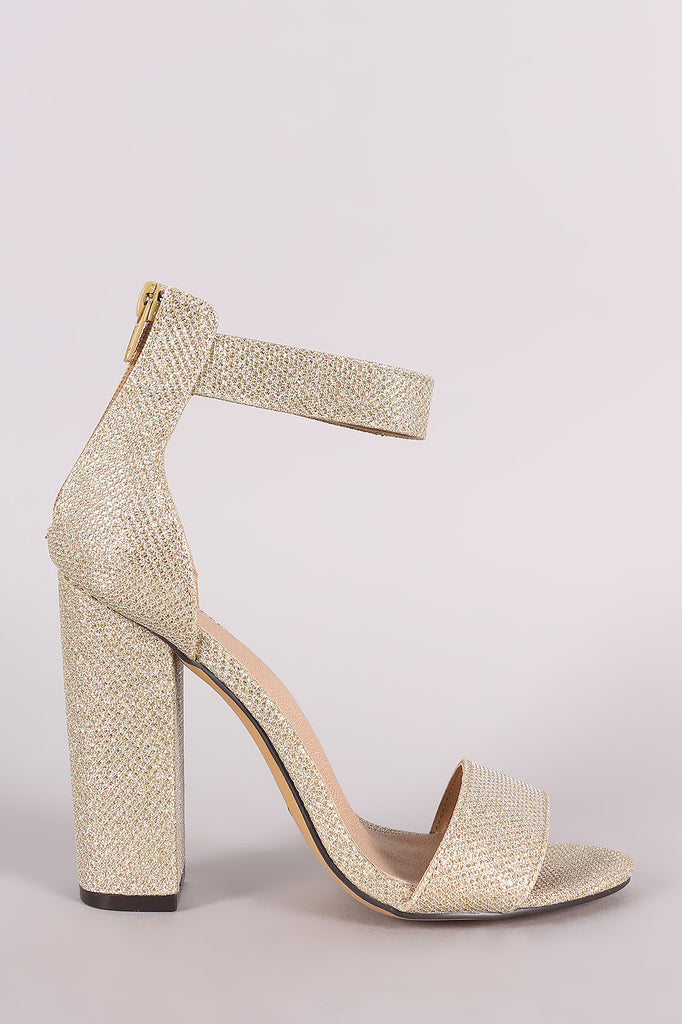 Glitter Open Toe Ankle Strap Chunky Heel