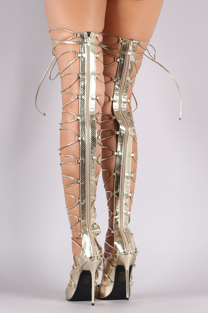 Snake Thigh High Lace Up Heel