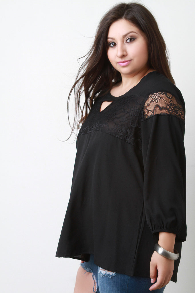 Floral Lace Panel Long Sleeve Top