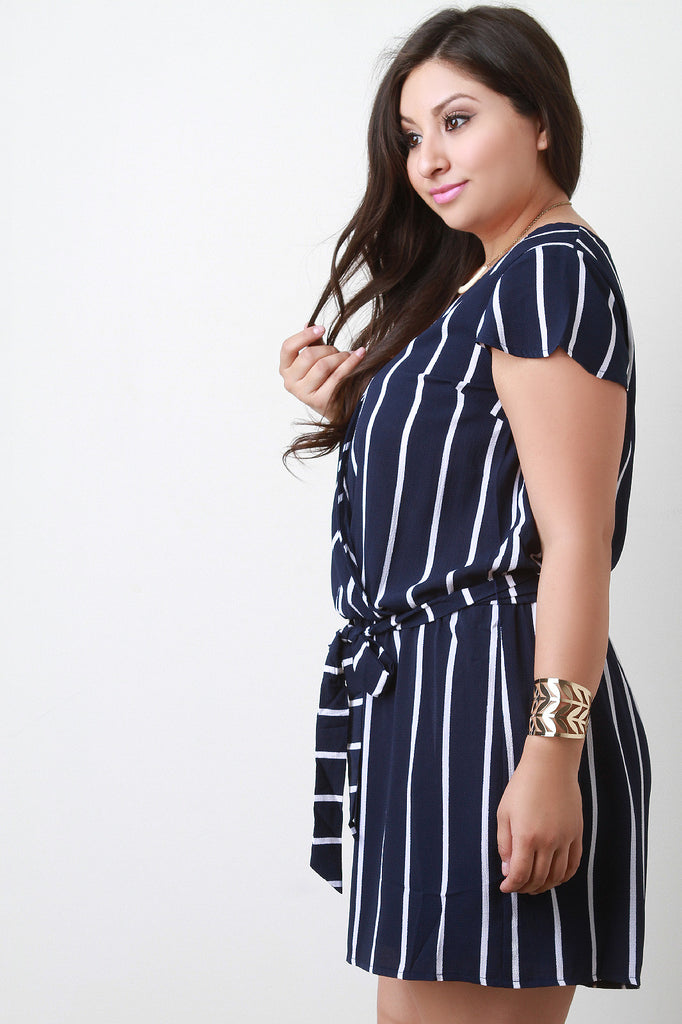 Stripe Flutter-Sleeve Surplice Romper