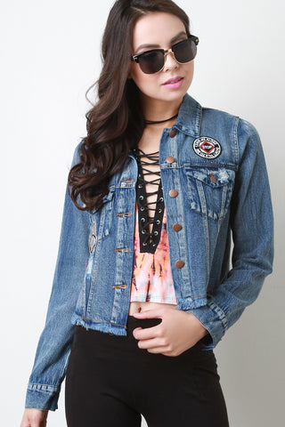 Distressed Patch Denim Jacket