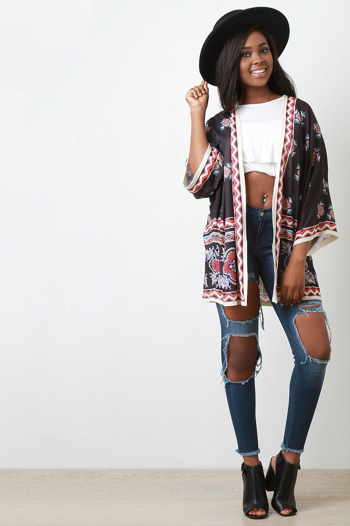 Boho Printed Open Front Kimono