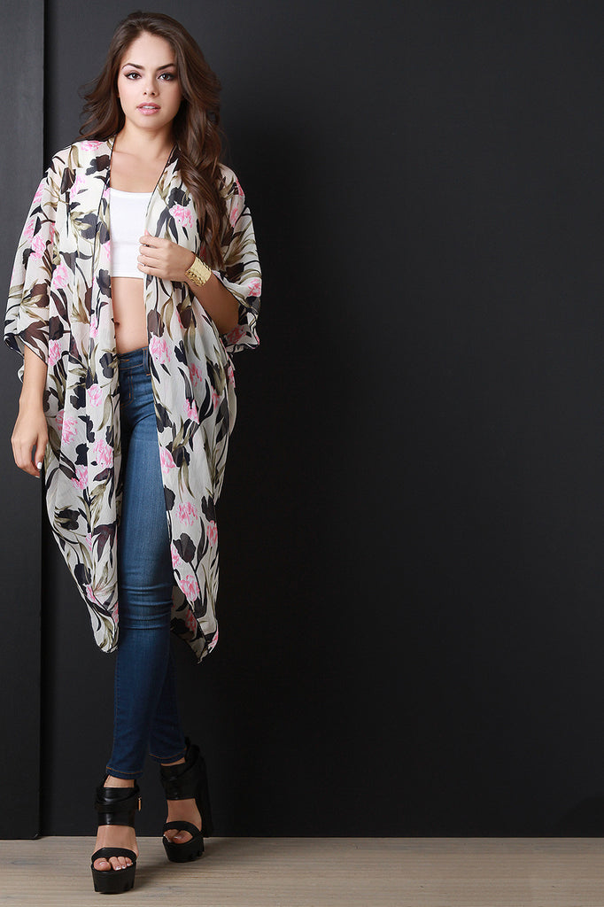 Longline Semi Sheer Floral Kimono