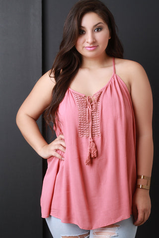 Crochet Panel Sleeveless Tie Top