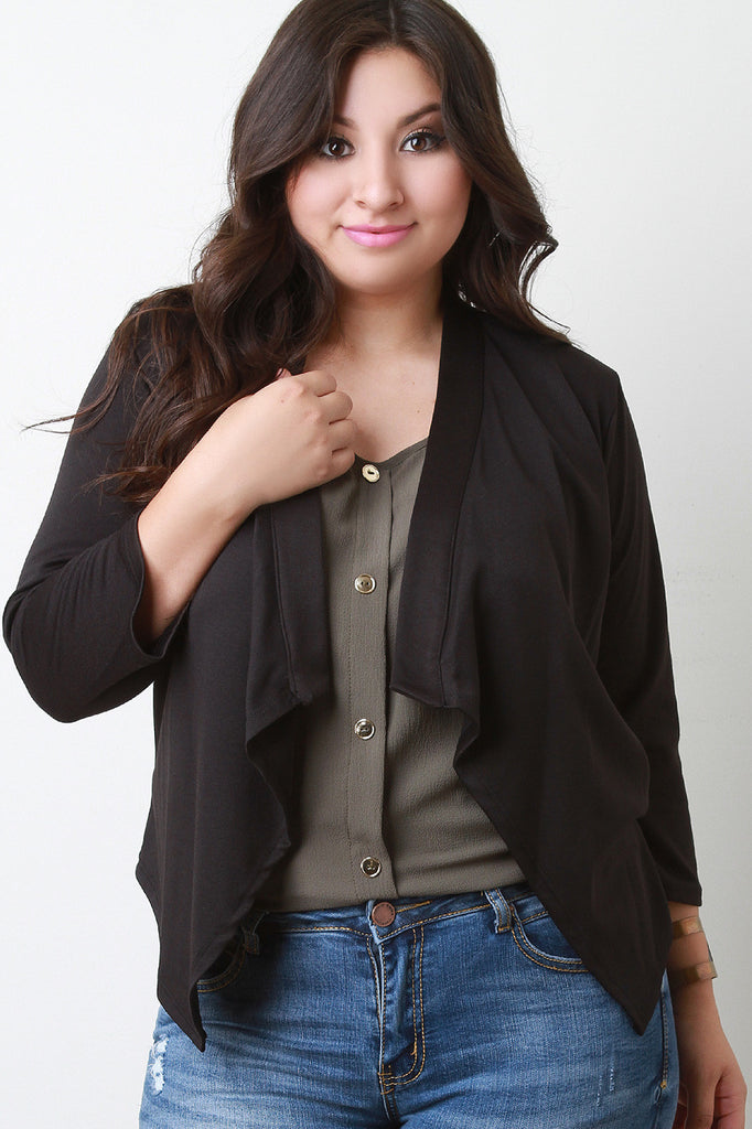 Knit Asymmetrical Hem Crop Blazer