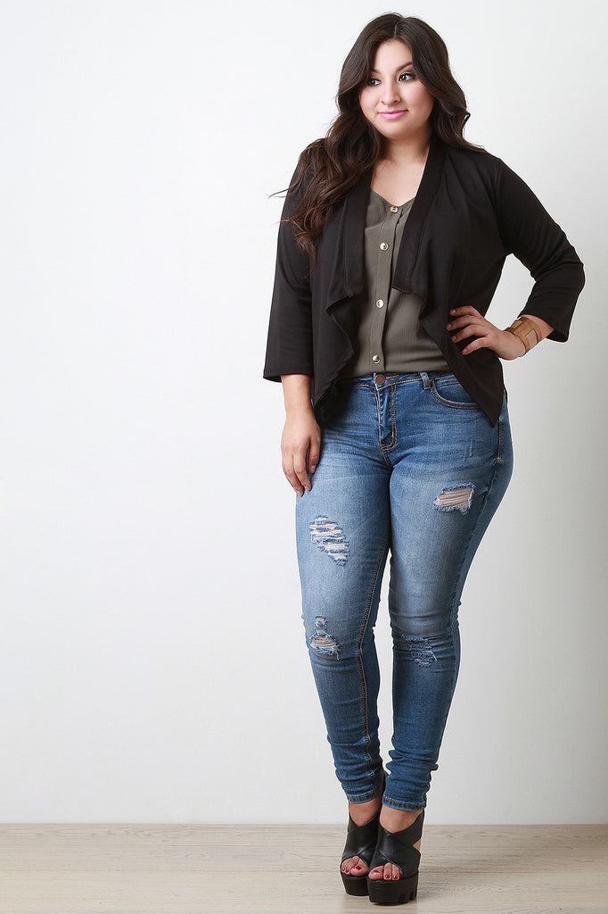 Knit Asymmetrical Hem Crop Blazer