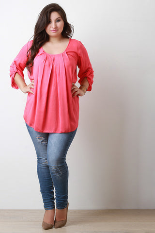 Three Quarter Sleeves Pleated Blouse