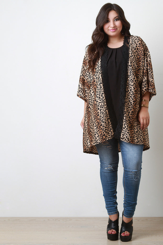 Leopard Lace Open Front Kimono