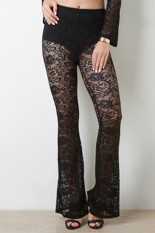 Floral Lace Flare Pants