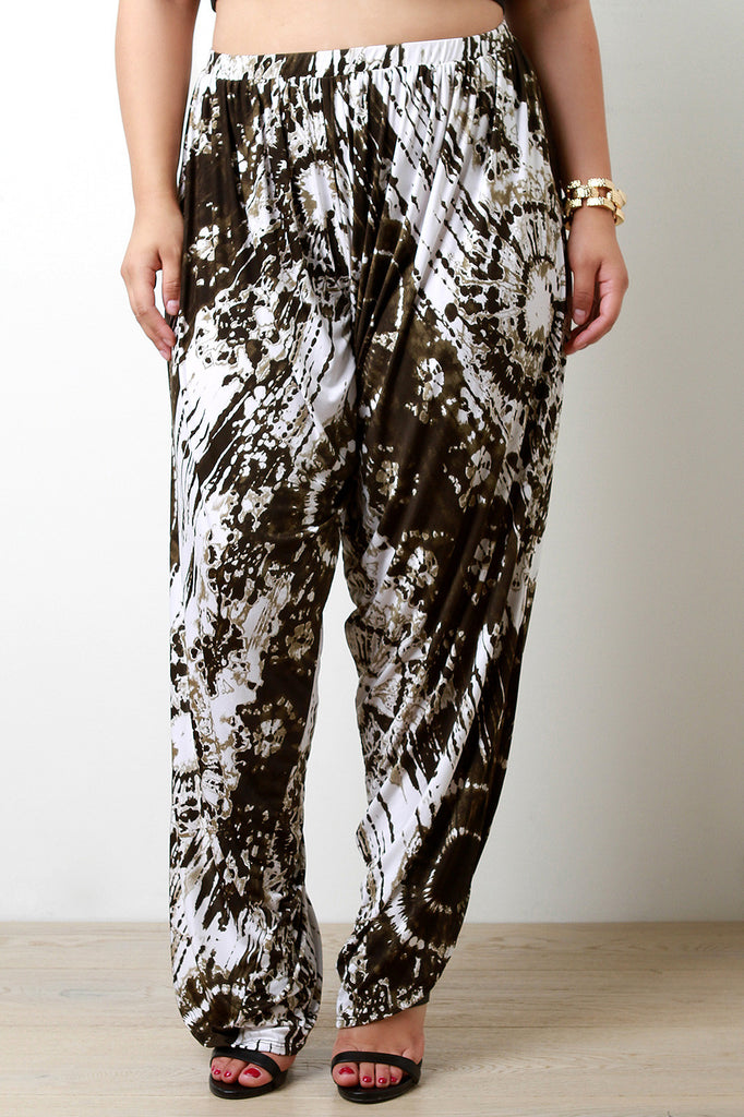 Tie Dye Side Slit Drop Crotch Pants