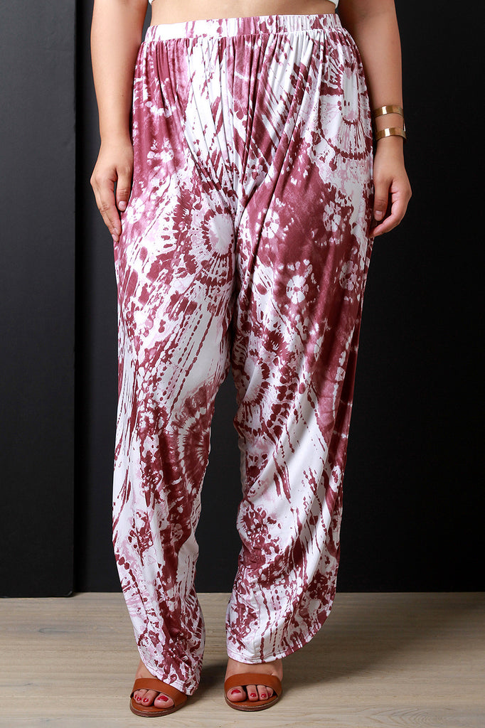 Tie Dye Side Slit Drop Crotch Pants