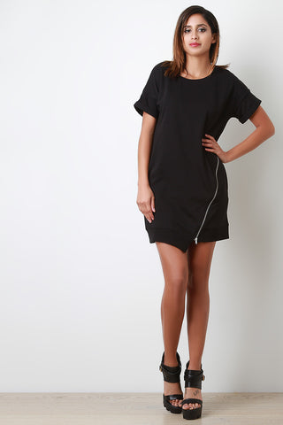 Knit Asymmetrical Zipper Shift Dress