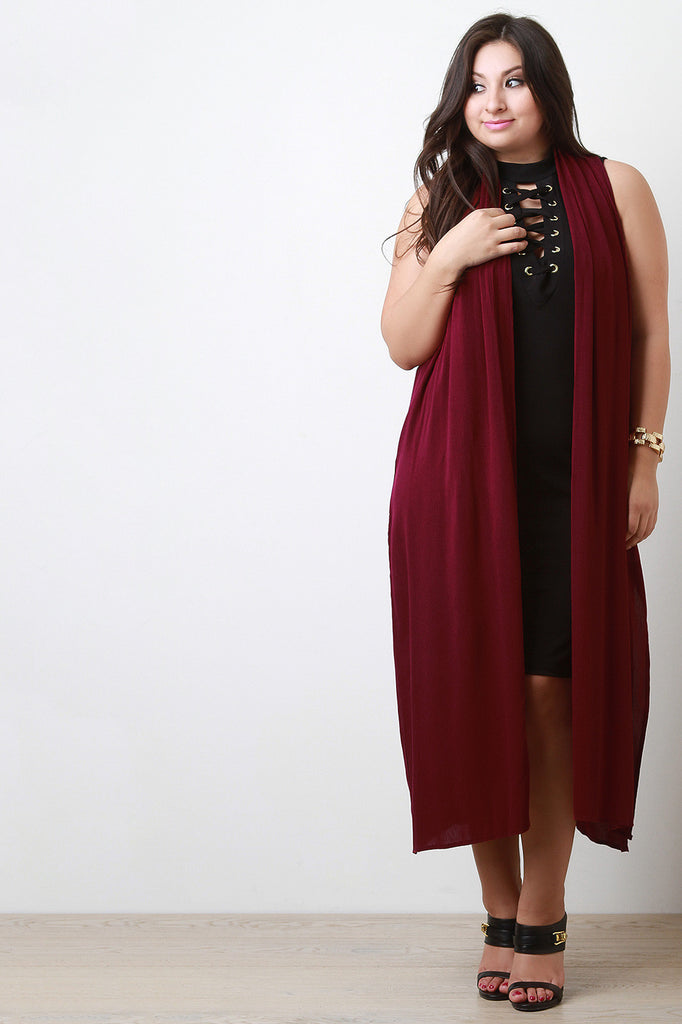 Woven Longline Open Front Vest