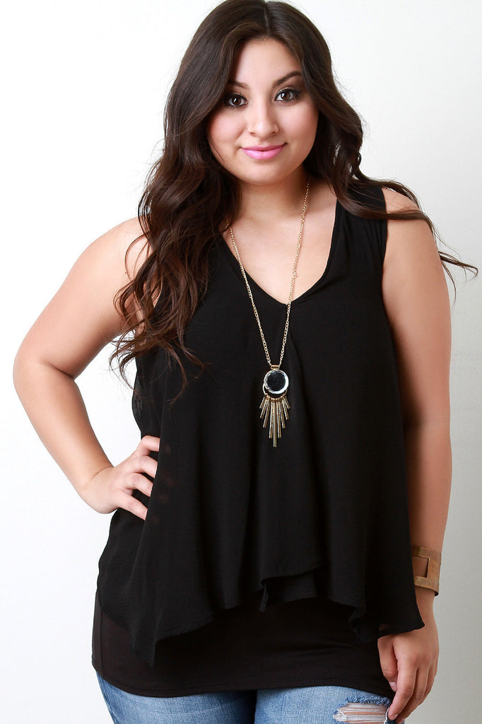 Chiffon Overlay Sleeveless Necklace Top