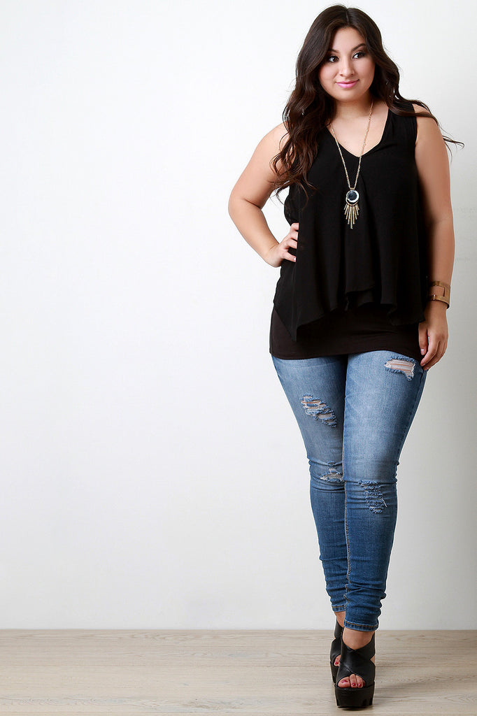 Chiffon Overlay Sleeveless Necklace Top