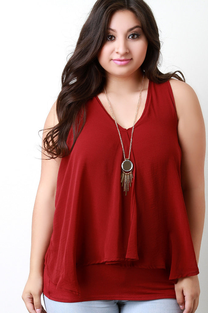 Chiffon Overlay Sleeveless Necklace Top