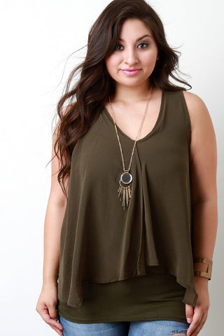 Chiffon Overlay Sleeveless Necklace Top