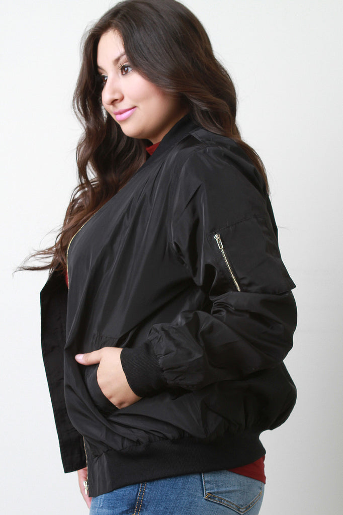 Zipper Pocket Sleeve Bomber Jacket