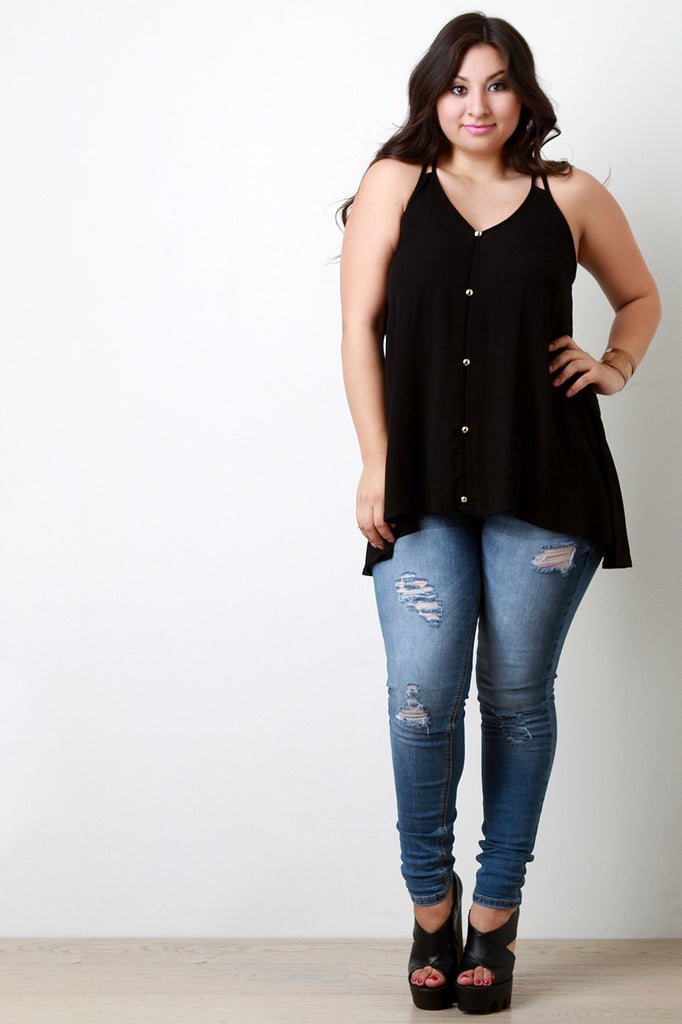 Button Accent V-Neck Tunic Top